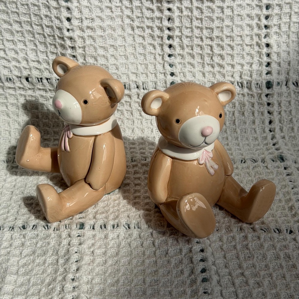 Vintage Teddy Bear Bookends Pair, Ceramic Shelf Sitters